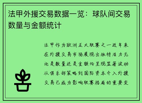 法甲外援交易数据一览：球队间交易数量与金额统计